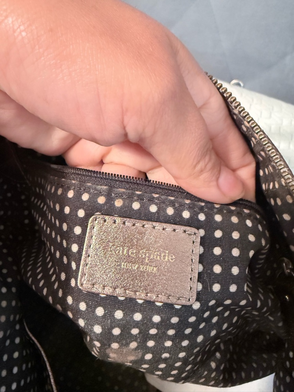 kate spade Metallic Gray Satchel with Brown Handles and Shoulder Strap - Picture 10 of 11